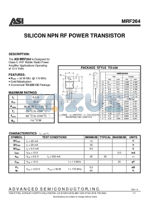 ASIMRF264 datasheet - SILICON NPN RF POWER TRANSISTOR
