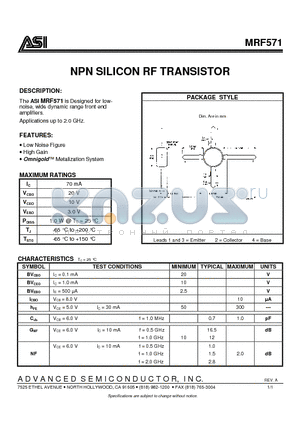 ASIMRF571 datasheet - NPN SILICON RF TRANSISTOR