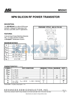 ASIMS2441 datasheet - NPN SILICON RF POWER TRANSISTOR