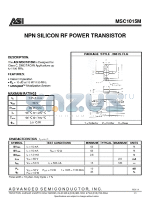 ASIMSC1015M datasheet - NPN SILICON RF POWER TRANSISTOR