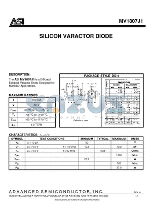 ASIMV1807J1 datasheet - SILICON VARACTOR DIODE