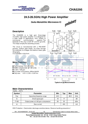 CHA5295 datasheet - 24.5-26.5GHz High Power Amplifier