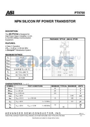 ASIPT9700 datasheet - NPN SILICON RF POWER TRANSISTOR