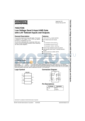 74ALVC08M datasheet - Low Voltage Quad 2-Input AND Gate with 3.6V Tolerant Inputs and Outputs