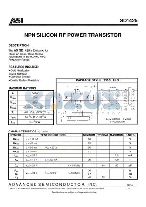 ASISD1425 datasheet - NPN SILICON RF POWER TRANSISTOR