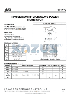 ASITPR175 datasheet - NPN SILICON RF-MICROWAVE POWER TRANSISTOR