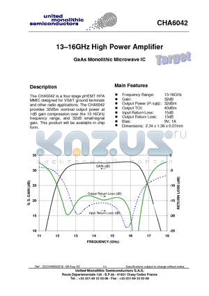 CHA6042-99F/00 datasheet - 13-16GHz High Power Amplifier