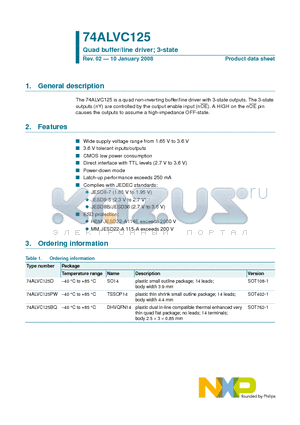 74ALVC125PW datasheet - Quad buffer/line driver; 3-state