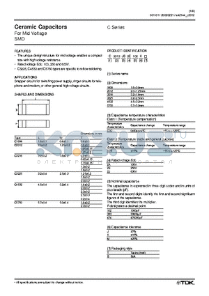 C4532C0G2E333K datasheet - Ceramic Capacitors For Mid Voltage SMD