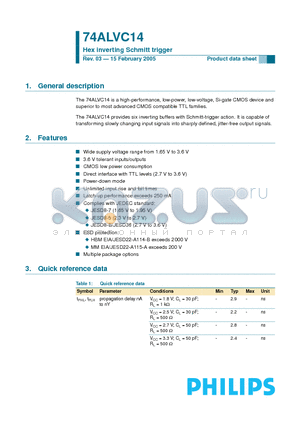 74ALVC14BQ datasheet - Hex inverting Schmitt trigger