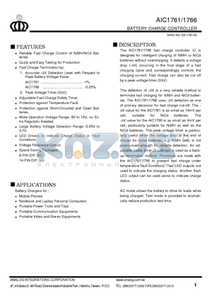 AIC1766-CN08 datasheet - BATTERY CHARGE CONTROLLER