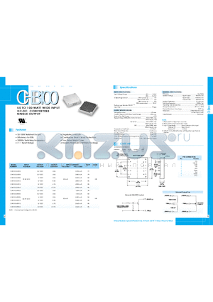 CHB100-24S15 datasheet - 50 TO 100 WATT WIDE INPUT DC-DC CONVERTERS SINGLE OUTPUT