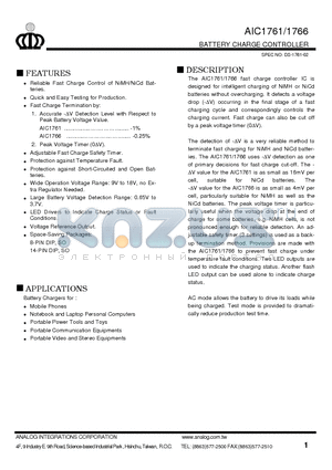 AIC1766-CN14 datasheet - BATTERY CHARGE CONTROLLER