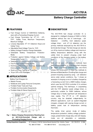 AIC1781ACNTR datasheet - Battery Charge Controller