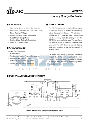 AIC1783 datasheet - Battery Charge Controller