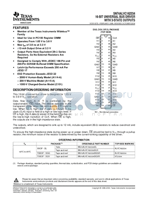 74ALVC162334DLG4 datasheet - 16-BIT UNIVERSAL BUS DRIVER WITH 3-STATE OUTPUTS