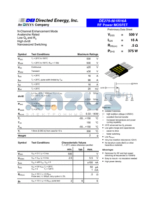 DE275-501N16A datasheet - RF Power MOSFET