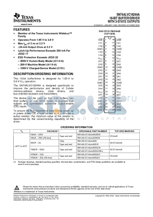 74ALVC16244ADGGRE4 datasheet - 16-BIT BUFFER/DRIVER WITH 3-STATE OUTPUTS