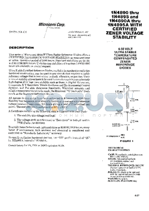 1N4891A datasheet - 6.35 VOLT ULTRA STABLE TEMPERATURE COMPENSATED ZENER REFERENCE DIODES