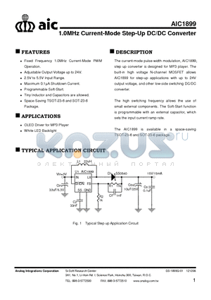 AIC1899 datasheet - 1.0MHz Current-Mode Step-Up DC/DC Converter