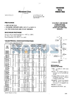 1N4897A datasheet - 12.8 VOLT LOW NOISE TEMPERATURE COMPENSATED ZENER REFERENCE DIODES