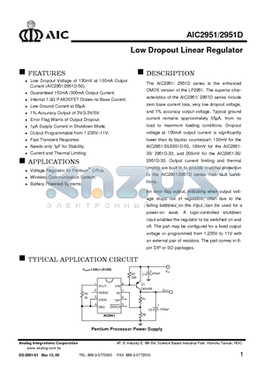 AIC2951D datasheet - Low Dropout Linear Regulator