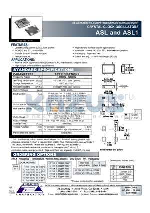 ASL datasheet - CRYSTAL CLOCK OSCILLATORS