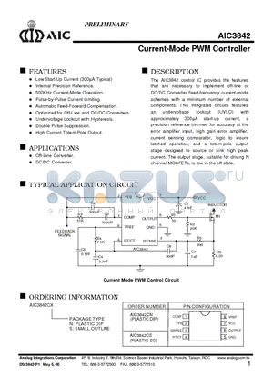 AIC3842CS datasheet - Current-Mode PWM Controller