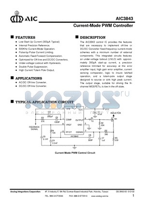 AIC3843CNTB datasheet - Current-Mode PWM Controller