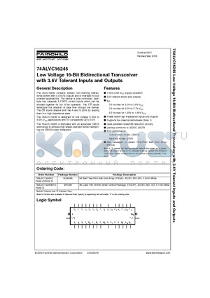 74ALVC16245G datasheet - Low Voltage 16-Bit Bidirectional Transceiver with 3.6V Tolerant Inputs and Outputs