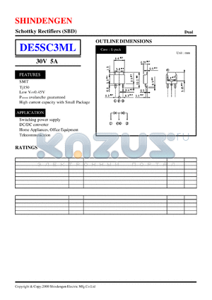 DE5SC3ML datasheet - Schottky Rectifiers (SBD) (30V 5A)
