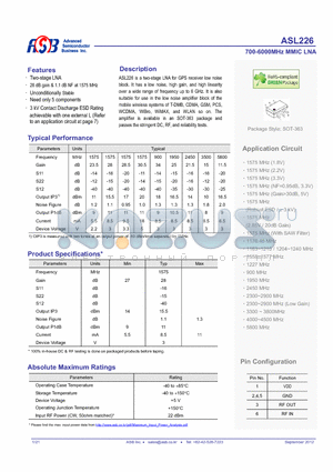 ASL226 datasheet - 700-6000MHz MMIC LNA