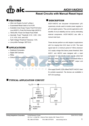 AIC811-29CVBG datasheet - Reset Circuits with Manual Reset Input