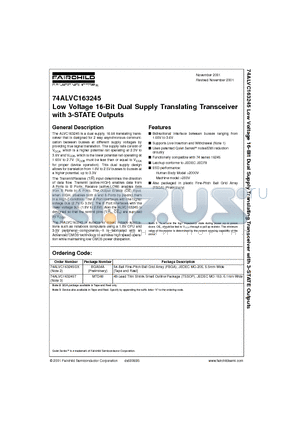 74ALVC163245 datasheet - Low Voltage 16-Bit Dual Supply Translating Transceiver with 3-STATE Outputs