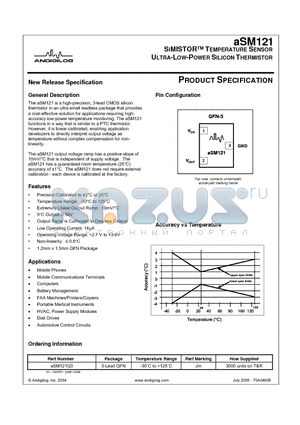 ASM121Q3 datasheet - SIMISTOR TEMPERATURE SENSOR ULTRA-LOW-POWER SILICON THERMISTOR