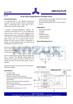 ASM1232LPEMA datasheet - 5V uP Power Supply Monitor and Reset Circuit