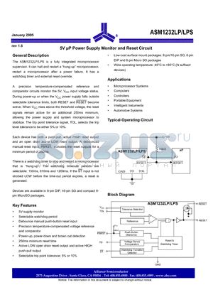 ASM1232LPS-2F datasheet - 5V uP Power Supply Monitor and Reset Circuit