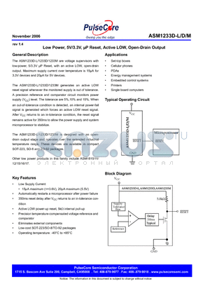 ASM1233A-15 datasheet - Low Power, 5V/3.3V, lP Reset, Active LOW, Open-Drain Output