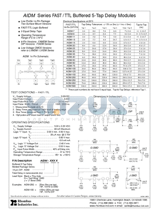 AIDM-11G datasheet - AIDM Series FAST / TTL Buffered 5-Tap Delay Modules