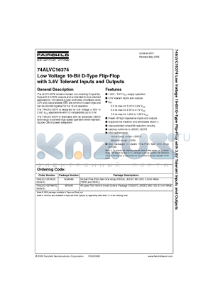 74ALVC16374MTD datasheet - Low Voltage 16-Bit D-Type Flip-Flop with 3.6V Tolerant Inputs and Outputs