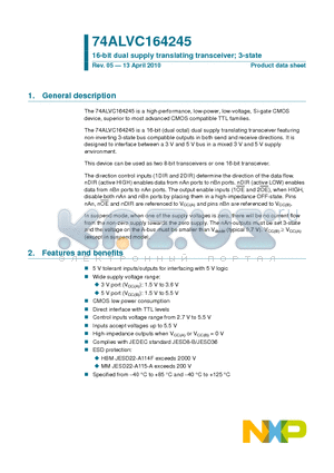 74ALVC164245 datasheet - 16-bit dual supply translating transceiver; 3-state