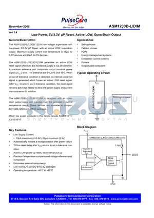 ASM1233D-L-10F datasheet - Low Power, 5V/3.3V, lP Reset, Active LOW, Open-Drain Output