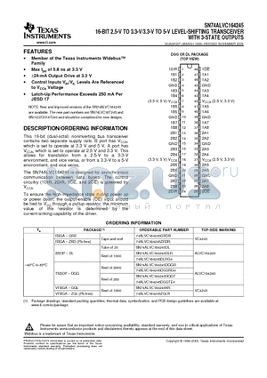 74ALVC164245DLRG4 datasheet - 16-BIT 2.5-V TO 3.3-V/3.3-V TO 5-V LEVEL-SHIFTING TRANSCEIVER WITH 3-STATE OUTPUTS