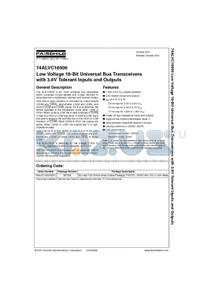 74ALVC16500MTD datasheet - Low Voltage 18-Bit Universal Bus Transceivers with 3.6V Tolerant Inputs and Outputs