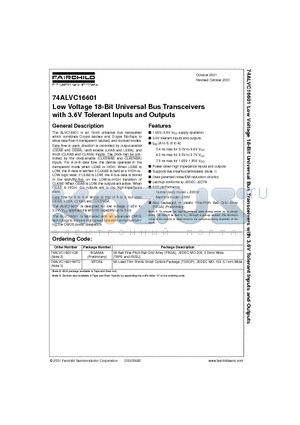 74ALVC16601GX datasheet - Low Voltage 18-Bit Universal Bus Transceivers with 3.6V Tolerant Inputs and Outputs