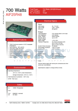 AIF25R48N datasheet - 700W Continuous power at 100`C baseplate temperature