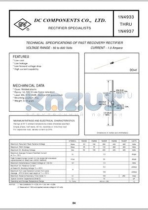 1N4934 datasheet - TECHNICAL SPECIFICATIONS OF FAST RECOVERY RECTIFIER