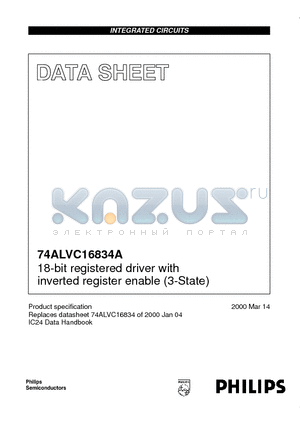 74ALVC16834ADGG datasheet - 18-bit registered driver with inverted register enable 3-State