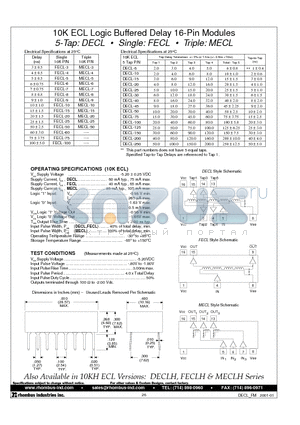 DECL-50 datasheet - 10K ECL Logic Buffered Delay 16-Pin Modules