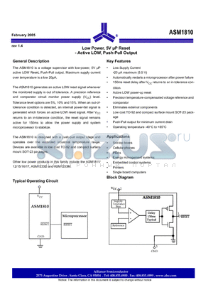 ASM1810-5/T datasheet - Low Power, 5V uP Reset Active LOW, Push-Pull Output